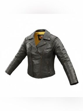 Women's Harley-Davidson Braided Black Leather Jacket with Gold Lining women